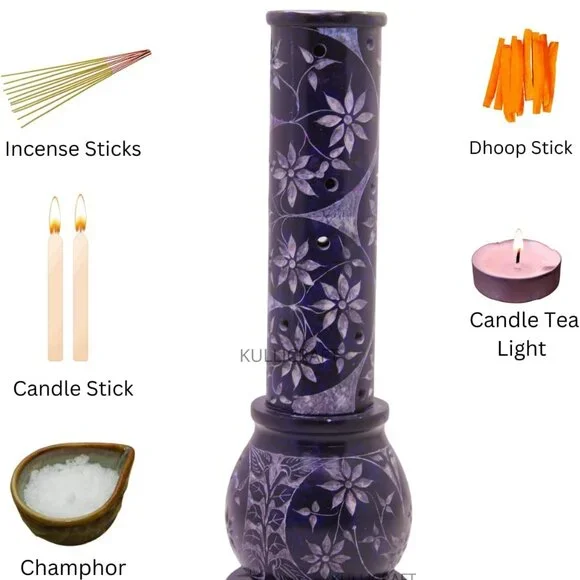 Marble Soapstone Blue Incense Stick HolderCandle BurnerTea Light Holder -
